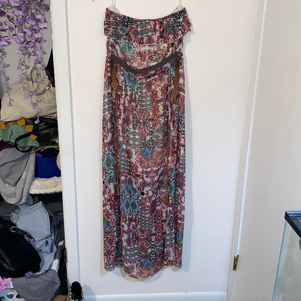XL multicolored maxi dress with a braided belt